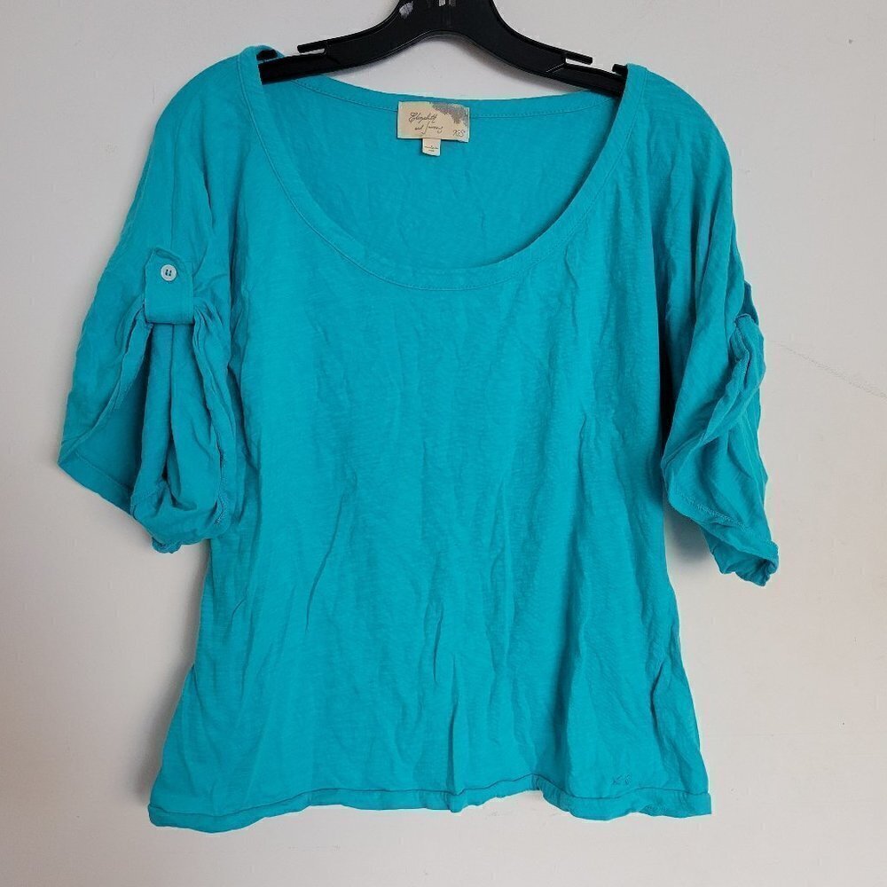 Elizabeth and James Teal Scoop Neck Rolled Short Sleeve Oversize Shirt Top Sz XS